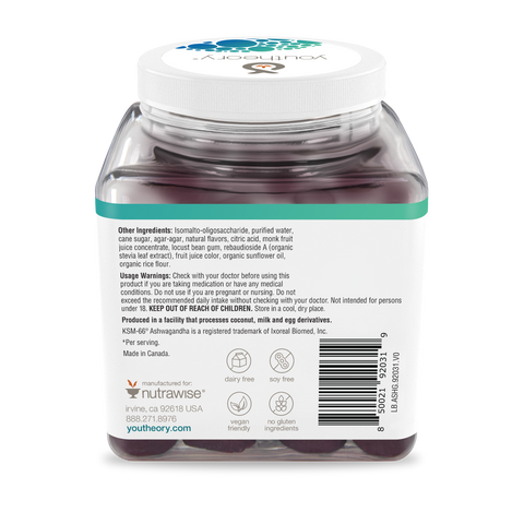 ASHG.92031 Youtheory Ashwagandha Gummies 60 Gummies - Blueberry ASHG